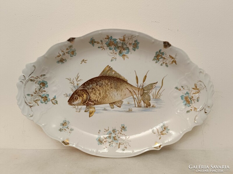 Antik halas porcelán tányér ünnepi készlet hal tál szecessziós étkészlet Austria 450 8234