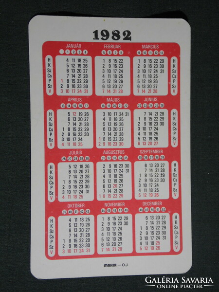 Card calendar, bik, Borsod industrial goods company, Miskolc, graphic designer, card sheet, 1982, (4)