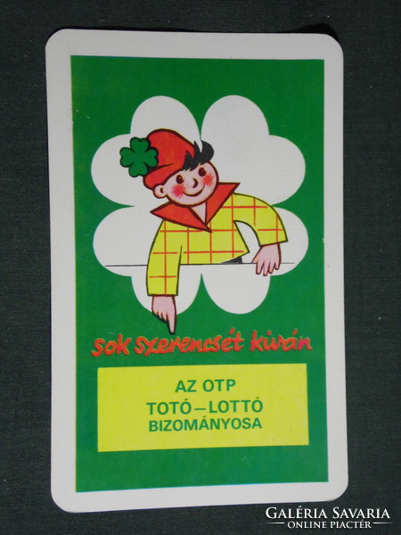 Kártyanaptár, Totó Lottó szerencsejáték, grafikai rajzos, reklám figura, 1982,   (4)