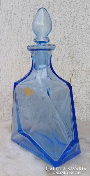 Art Deco likörös dugós pakack snapszos csiszolt kèk üveg ,EB Iser kristall ]kristàly palack jelzett