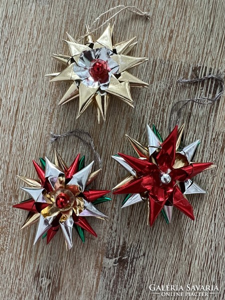 Három régi papír csillag karácsonyfadísz
