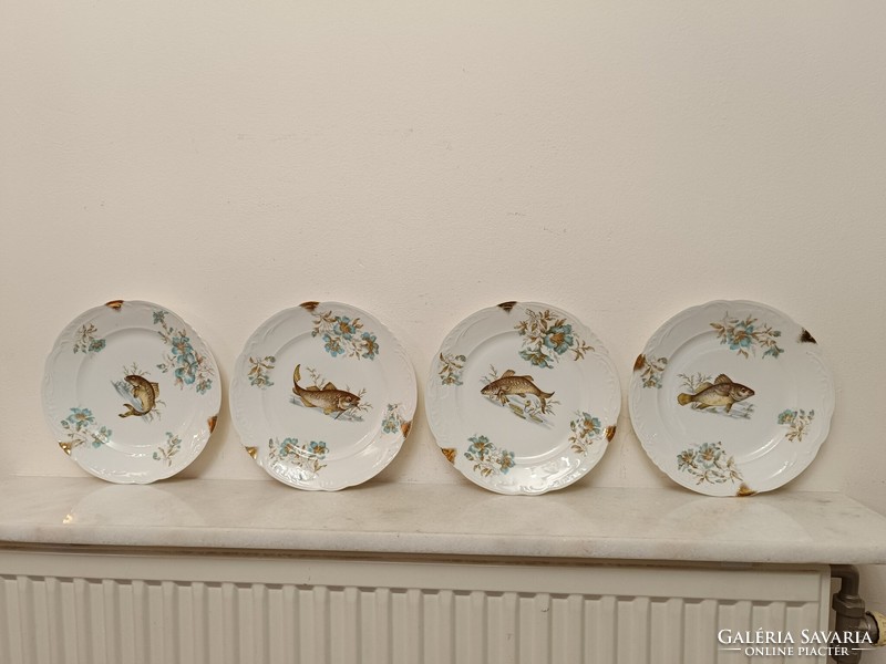 Antik halas porcelán tányér ünnepi készlet hal tál szecessziós étkészlet Austria 450 8234