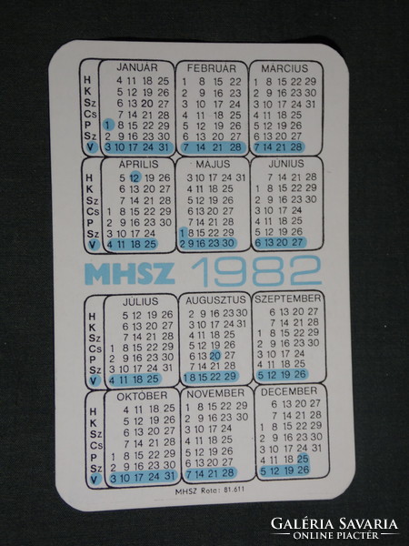 Kártyanaptár, MHSZ honvédelem, sportszövetség,grafikai rajzos, rádiózás, 1982,   (4)