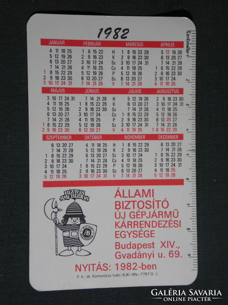 Kártyanaptár, Állami Biztosító, grafikai, Budapest térképes, 1982,   (4)