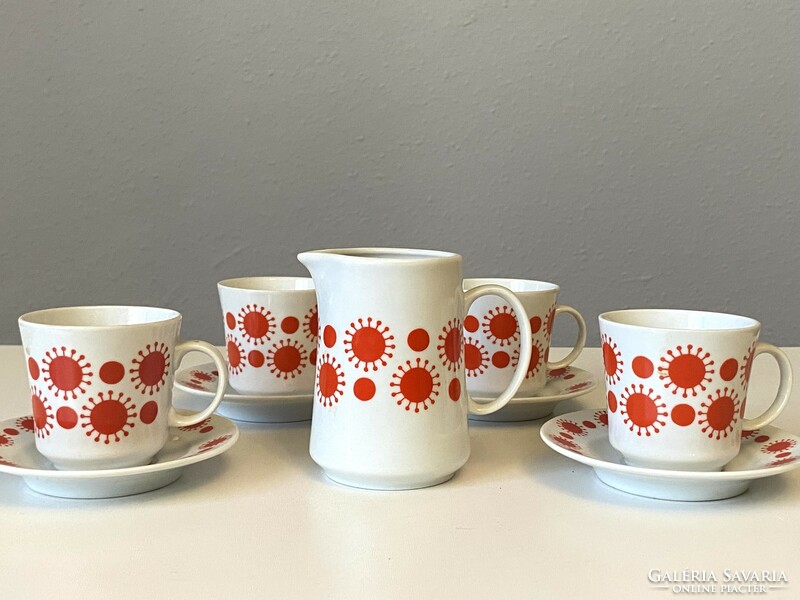 Alföldi centrum varia red sunburst retro 4-person porcelain coffee set