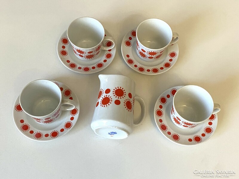 ALFÖLDI CENTRUM VARIA PIROS NAPOCSKA RETRO 4 SZEMÉLYES PORCELÁN KÁVÉS KÉSZLET