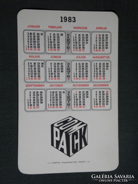 Card calendar, compack packing company, dried vegetables, 1983, (4)