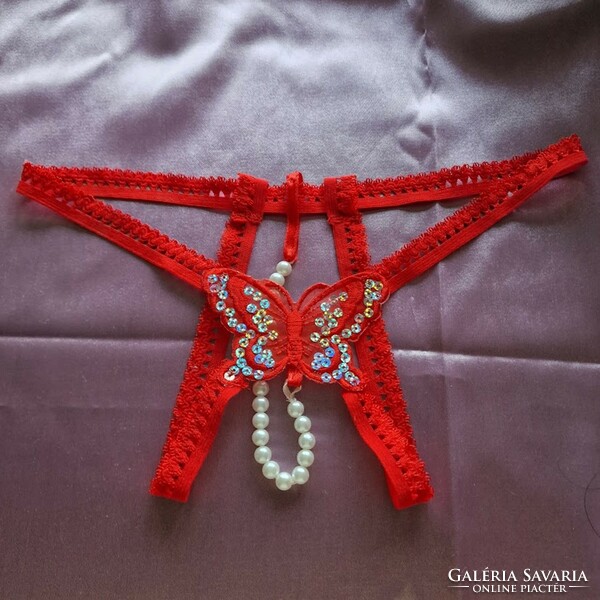 Women's underwear - butterfly, pearl, red, g-string thong panties