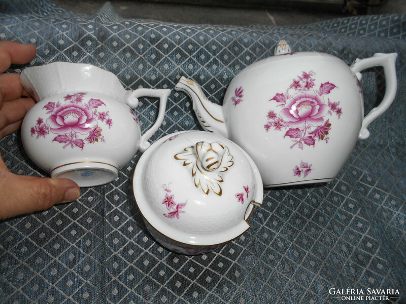 3 Pieces Herend flawless Appony pattern porcelain - coffee pot + sugar bowl + cream jug