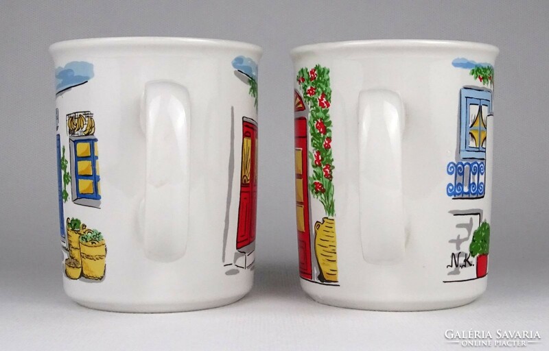 Pair of Greek porcelain mugs marked 1Q031