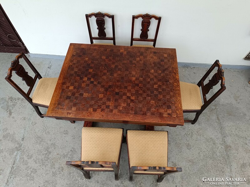 Antik kinyitható nehéz konyhai étkező garnitúra asztal 6 székkel 751 8356