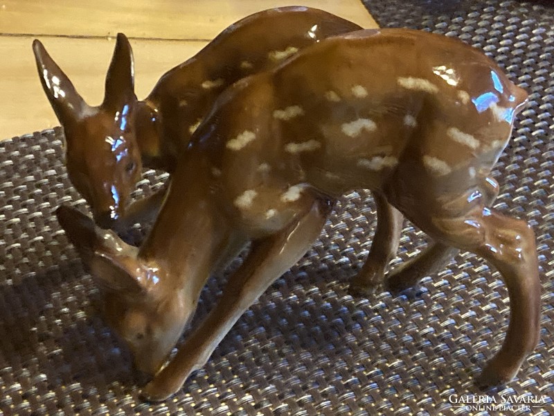 Porcelain fawns, pair of German porcelain fawns, flawless fawns, figured porcelain