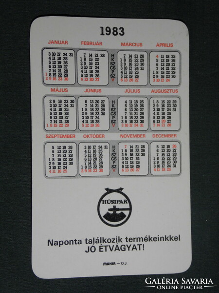 Kártyanaptár, Húsipari vállalatok, füstölt áru, szalámi,kolbász , 1983,   (4)