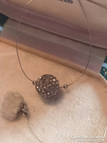 New silver twice as nice necklace with spherical crystal silver pendant for sale!