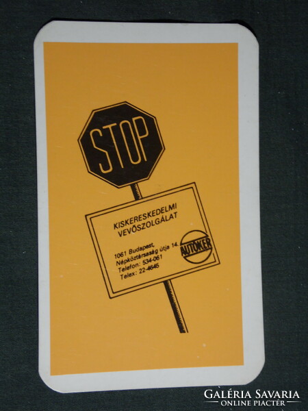 Card calendar, autoker car shops, Budapest, graphic, stop sign, 1984, (4)