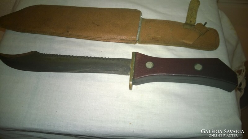Special price! Old quality hunting knife with leather sheath, vinyl handle, 27.5 cm in excellent condition