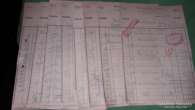 1940 cc, HEINRICH A. és FIAI R.T. vasáru kereskedés 24db kereskedelmi számla egybe a képek szerint