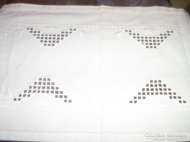 Beautiful embroidered azure white woven needlework runner