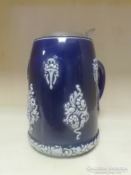 Art deco kék porcelán korsó