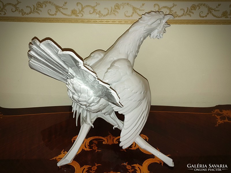 Huge white Herend rooster grouse figure