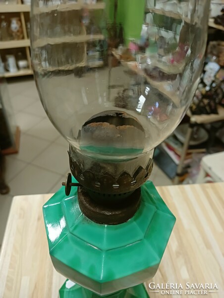 Malachite glass kerosene lamp