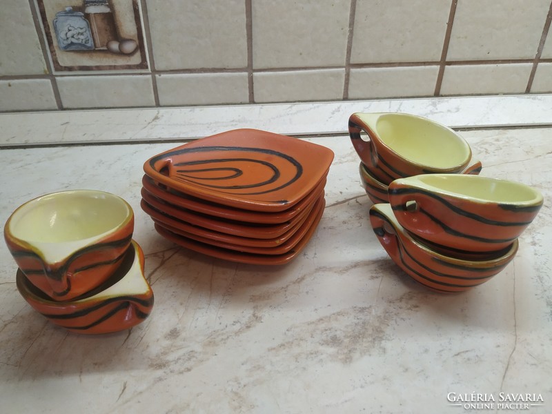 Ceramic coffee set for sale! 6 Personal full art-deco lake head coffee sets for sale!
