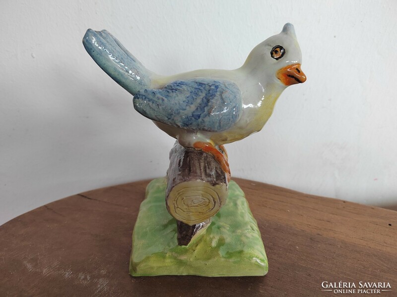 Izsépy ceramic singing bird figure statue sitting on a tree, small sculpture, vintage marked