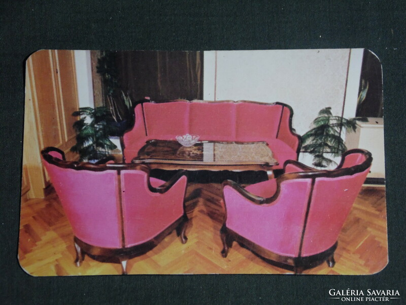 Card calendar, Pécs wooden cooperative furniture factory, interior design, seating set, 1984, (4)