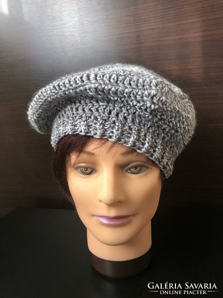 Gray beret cap with silver thread s/m