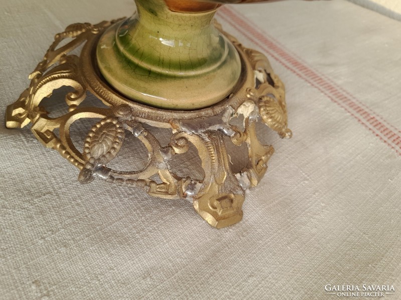 Art Nouveau majolica table kerosene lamp