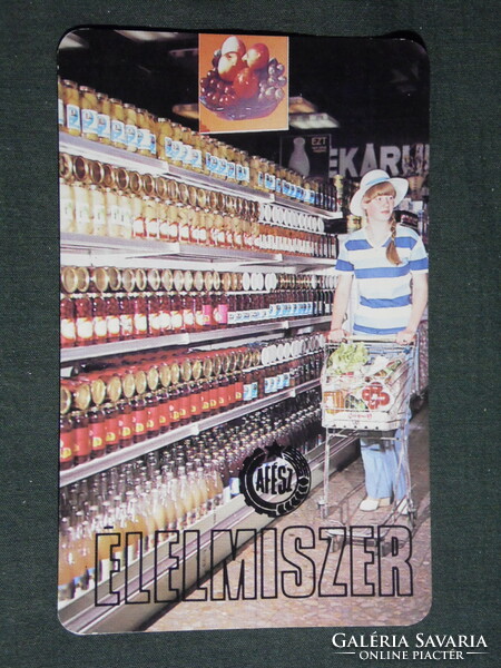 Kártyanaptár, ÁFÉSZ élelmiszer ABC áruház, csemege üzletek, női modell, konzerves polc ,1984,   (4)