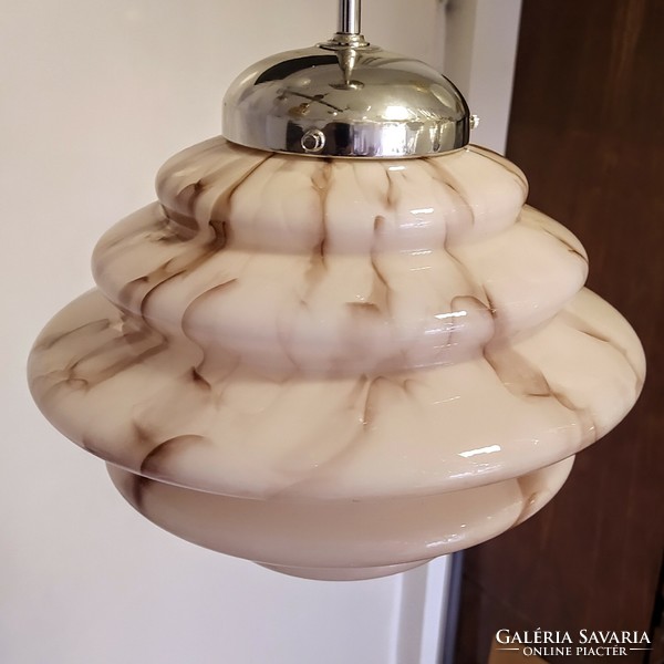 Art deco - streamlined ceiling lamp renovated - marbled pink shade with a special shape