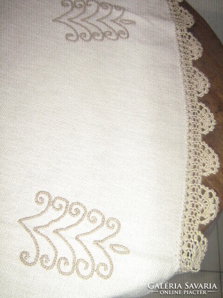 Wonderful antique handmade embroidered woven tablecloth