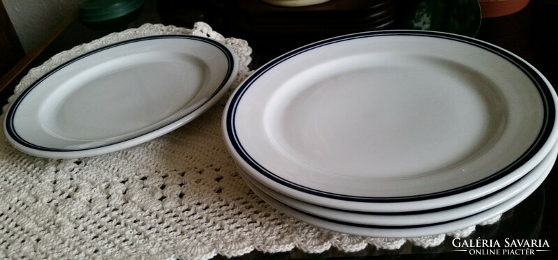 Rare, 4 Zsolnay porcelain cookie plates with double blue stripes, 19 cm