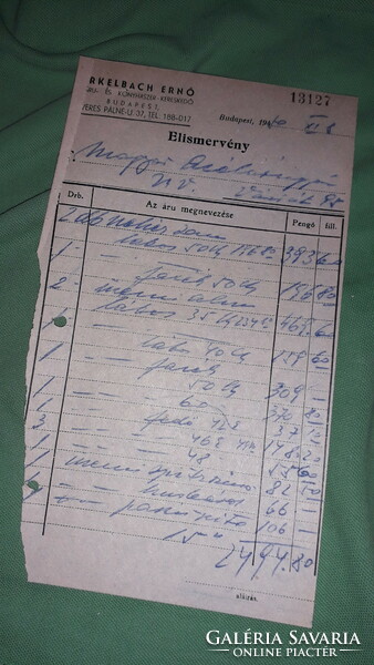 1940 cc. RKELBACH ERNŐ BUDAPEST vasáru kereskedelmi számla a képek szerint