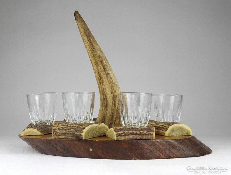 1Q016 old hunter brandy set with antler decoration 6 pieces