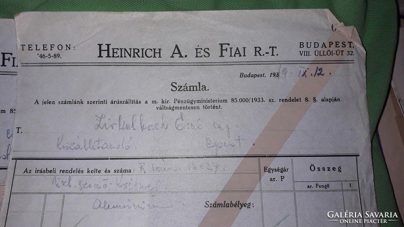 1940 cc, HEINRICH A. és FIAI R.T. vasáru kereskedés 24db kereskedelmi számla egybe a képek szerint