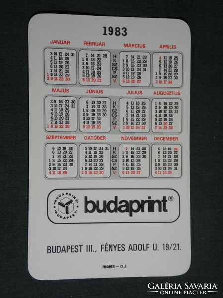 Kártyanaptár,Budaprint pamutnyomóipar vállalat,Budapest, hintaszék, ágynemű , 1983,   (4)