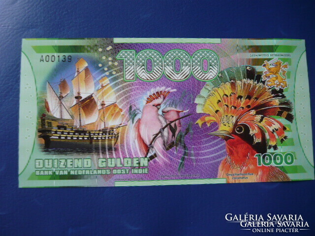 Dutch East Indies 1000 gulden 2016 ship bird flower! Ouch! Rare fantasy paper money!