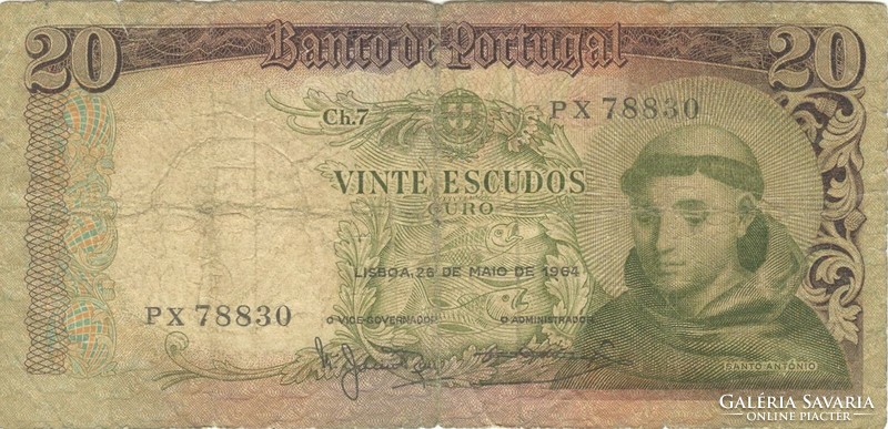 20 Escudo escudos 1964 Portuguese Portugal 1.