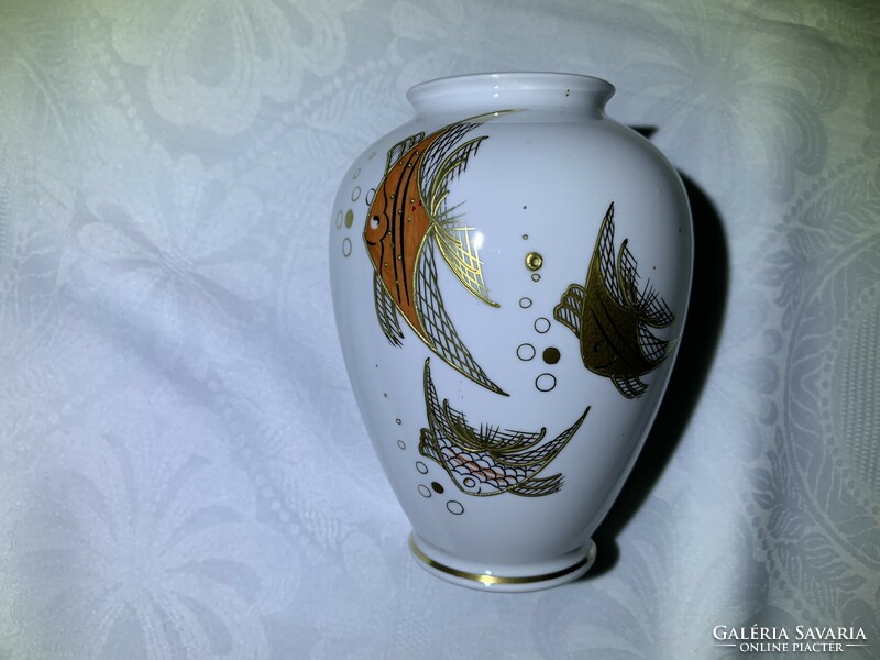 1764 Wallendorf Goldrelief halas porcelán szett - bonbonier/cukortartó tálka kis váza német retró