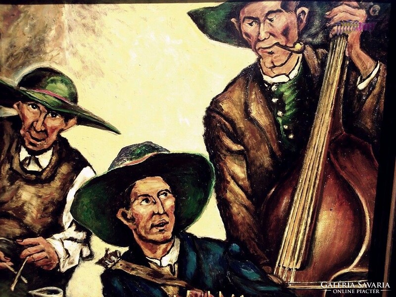 Muzsikusok, kocsmában játszó holland zenészcsapat portréja a XX. század elejéről