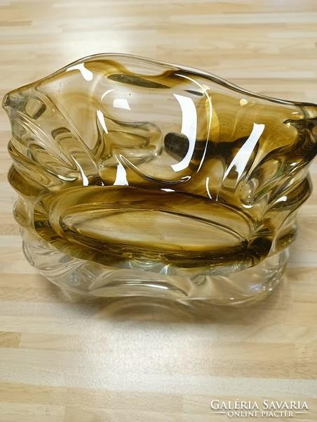 Smoky Czech bohemian glass basket