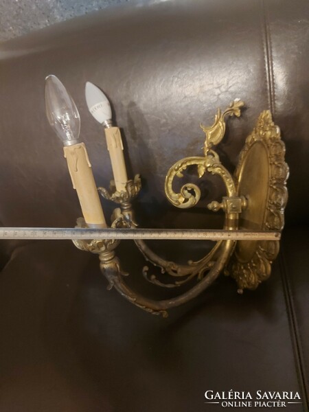 Antique, fire-gilded, copper double wall arm, with internal wiring