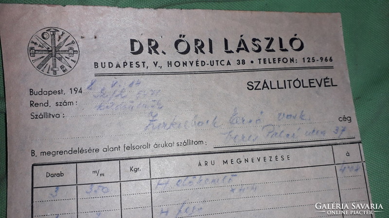 1948. DR. ŐRY LÁSZLÓ BUDAPEST vasáru kereskedelmi számla a képek szerint