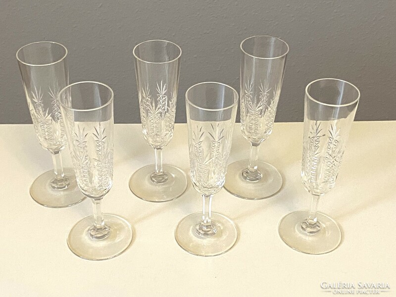 Set of 6 retro crystal glass champagne glasses decorated with ears of wheat, 17 cm