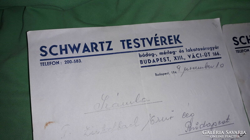 1949. SCHWARTZ TESTVÉREK BUDAPEST vasáru kereskedelmi számla 2db egyben a képek szerint