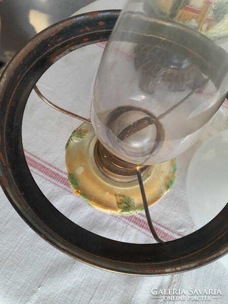 Art Nouveau majolica table kerosene lamp