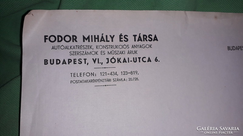 1940 Cc. Mihály Fodor et al. Budapest hardware trade invoice blank according to the pictures