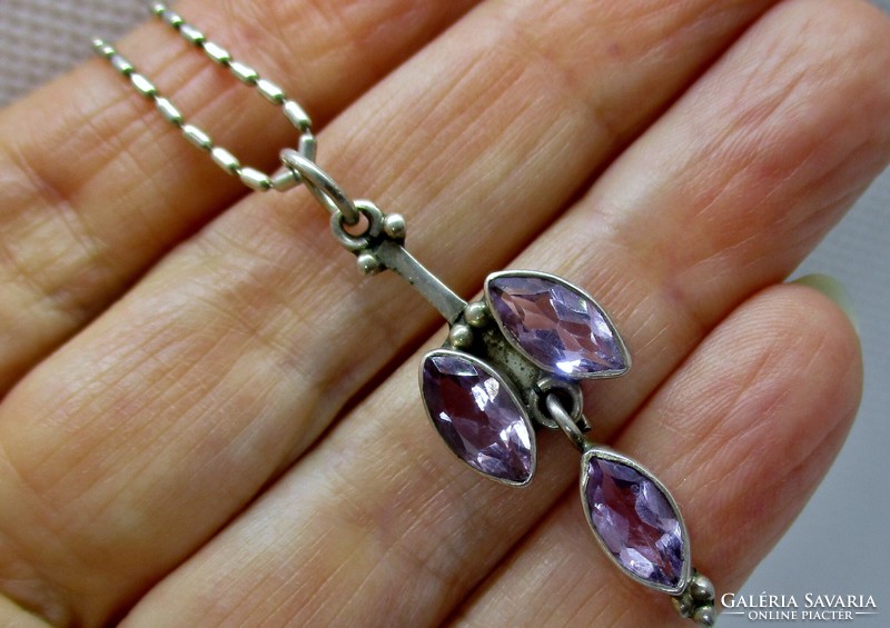 Beautiful silver necklace with genuine amethyst stones